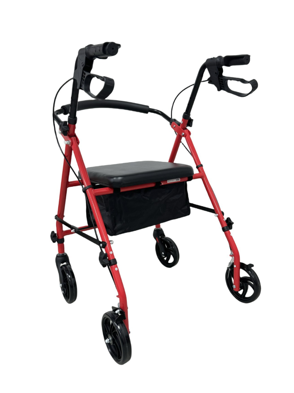 Respirox RR-01 Katlanabilir Rolatör Kırmızı - Oturaklı, Frenli ve Şık Tasarımlı Dört Tekerlekli Yürüteç