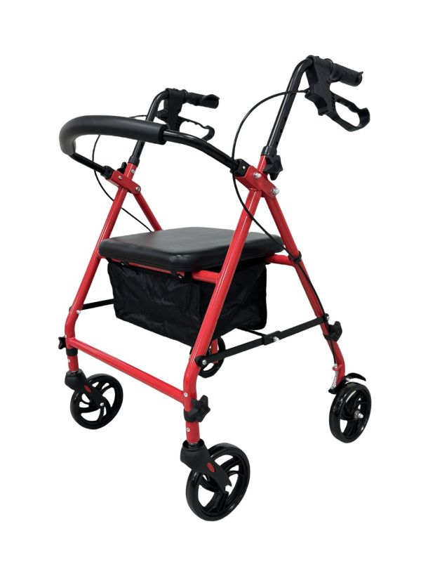 Respirox RR-01 Katlanabilir Rolatör Kırmızı - Oturaklı, Frenli ve Şık Tasarımlı Dört Tekerlekli Yürüteç
