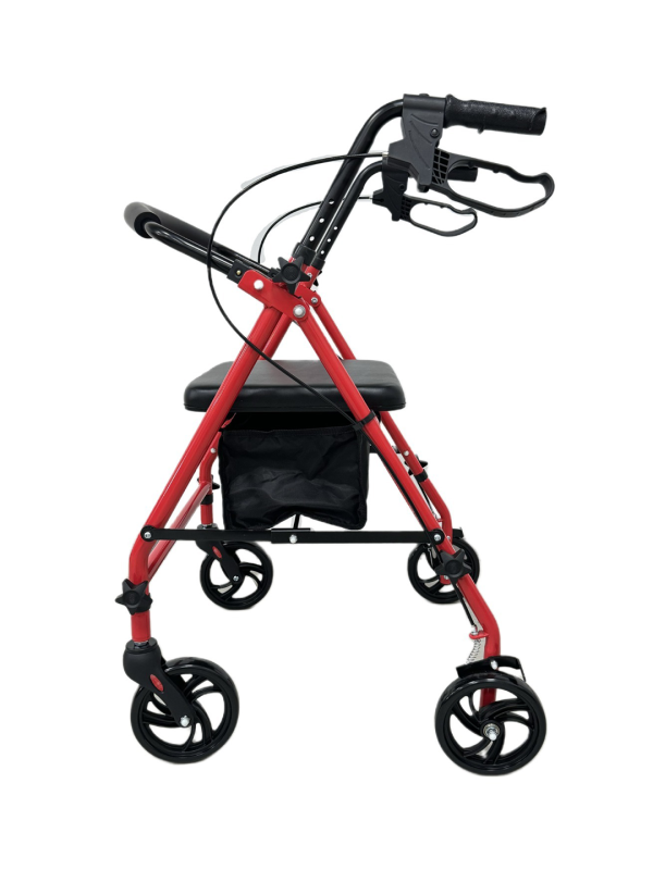 Respirox RR-01 Katlanabilir Rolatör Kırmızı - Oturaklı, Frenli ve Şık Tasarımlı Dört Tekerlekli Yürüteç